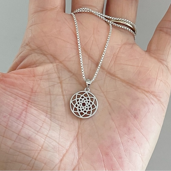 Sterling Silver Mandala Necklace, Boho Necklace, Silver Chain, Flower Necklace - Picture 1 of 15
